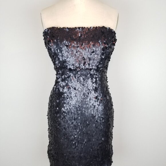 Sparkle & Fade Black Sequin Strapless Pencil Cocktail Party Dress Ladies Size 10 - Picture 2 of 7